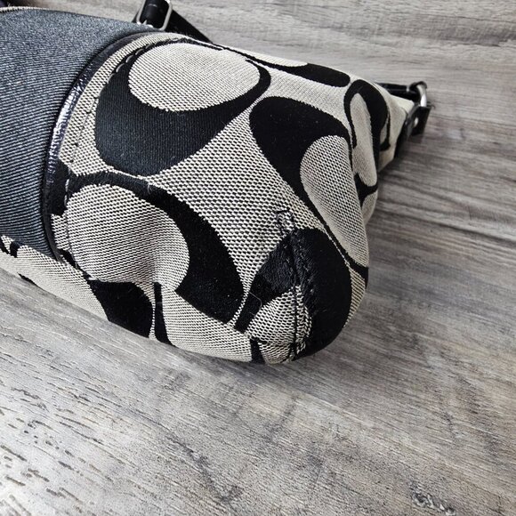 Coach SIGNATURE STRIPE Duffle Canvas Black Shoulder Crossbody Bag F21905 COA - Picture 8 of 14